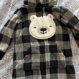 Carters 6m Unisex Bear Cozy Fleece Buffalo Plaid Black Gray One Piece Hoodie
